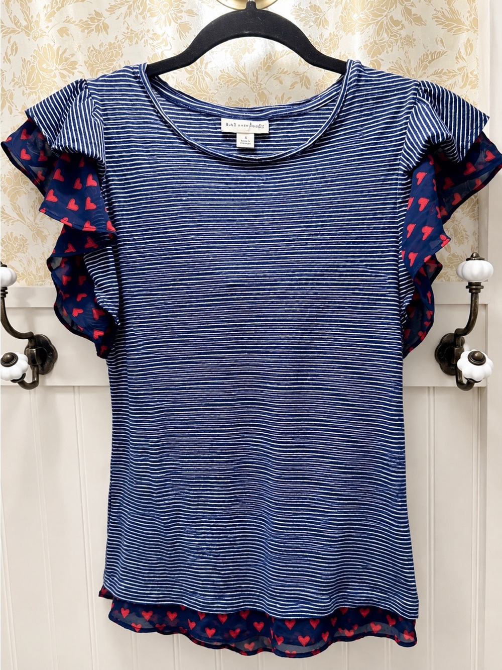 Maison Jules Navy and White Striped Boatneck Tee